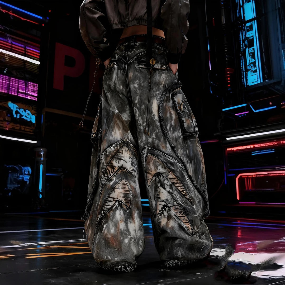 [Pre-order] Graffiti Embroidered Patchwork Jeans - Shiped within 15 days