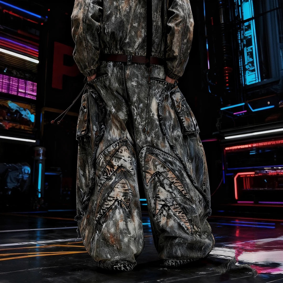 [Pre-order] Graffiti Embroidered Patchwork Jeans - Shiped within 15 days