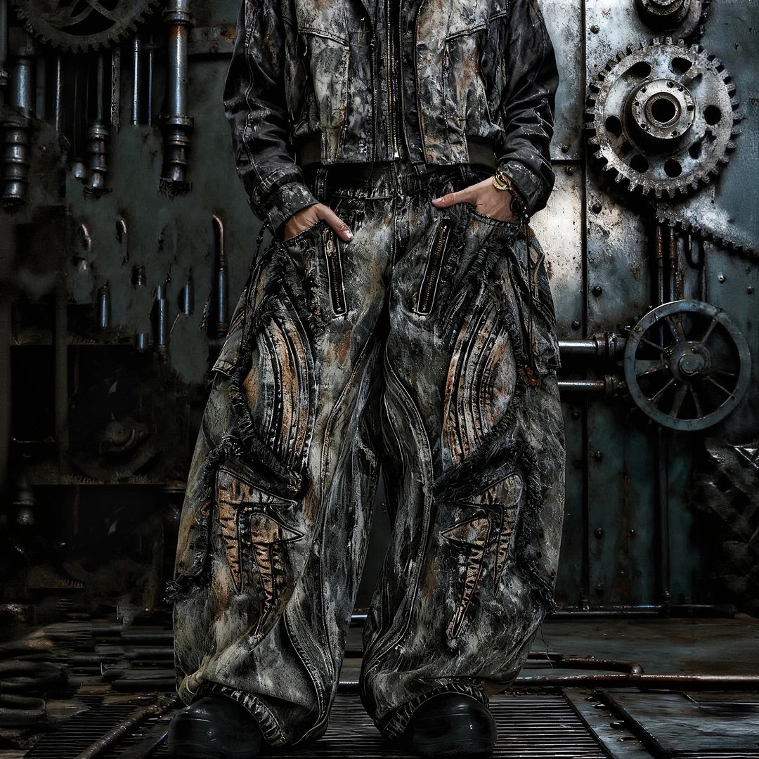 [Pre-order] Graffiti Embroidered Patchwork Jeans - Shiped within 15 days