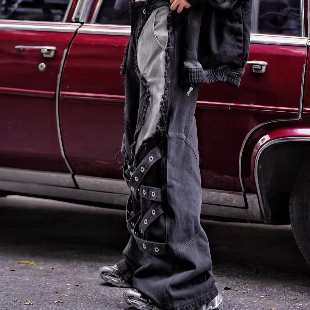 [Pre-order] Heavy Embroidered Washed Graffiti Denim Pants - Ships in 20 days