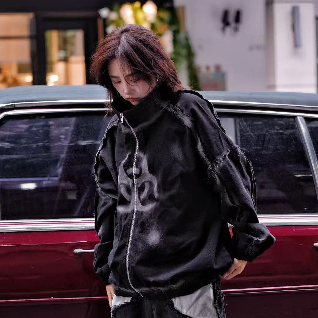 Graffiti Patchwork Hand-Dyed Sweatshirt Jacket