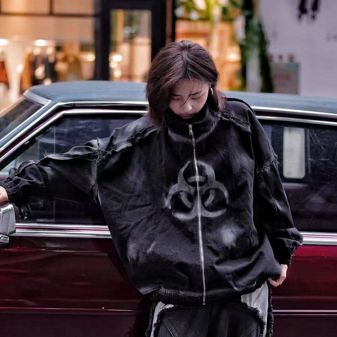 Graffiti Patchwork Hand-Dyed Sweatshirt Jacket