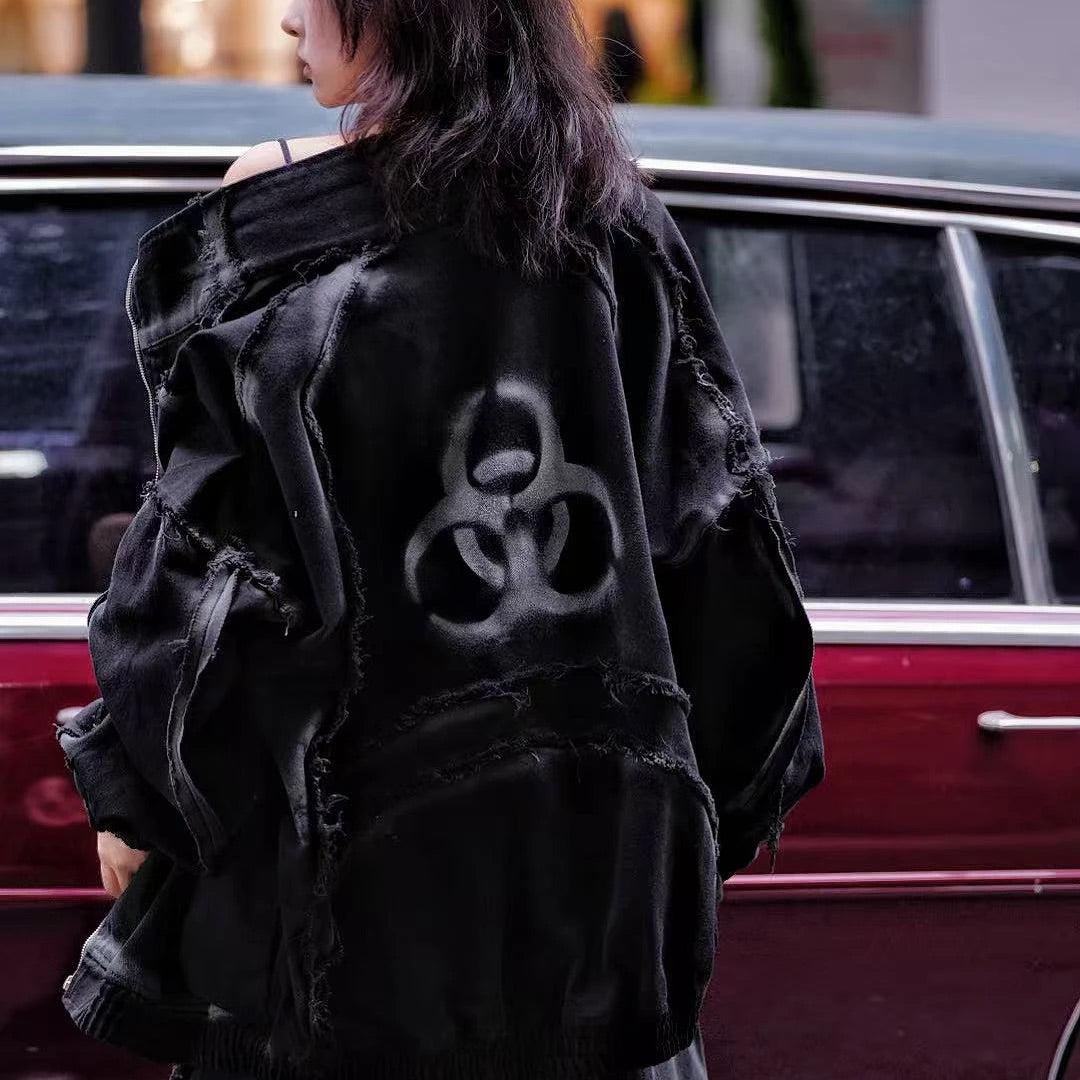 Graffiti Patchwork Hand-Dyed Sweatshirt Jacket