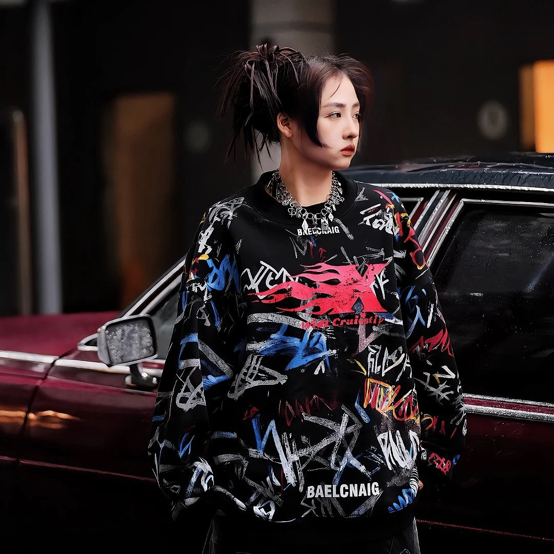 Oversized Street Graffiti Sweatshirt (Pre-order, Ships Within 20 Days)