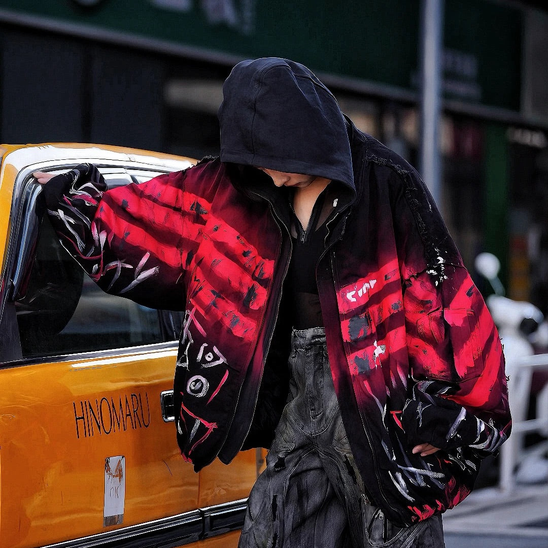 Heavy-Stitch Washed Graffiti Patchwork Denim Jacket (Pre-order, Ships Within 20 Days)