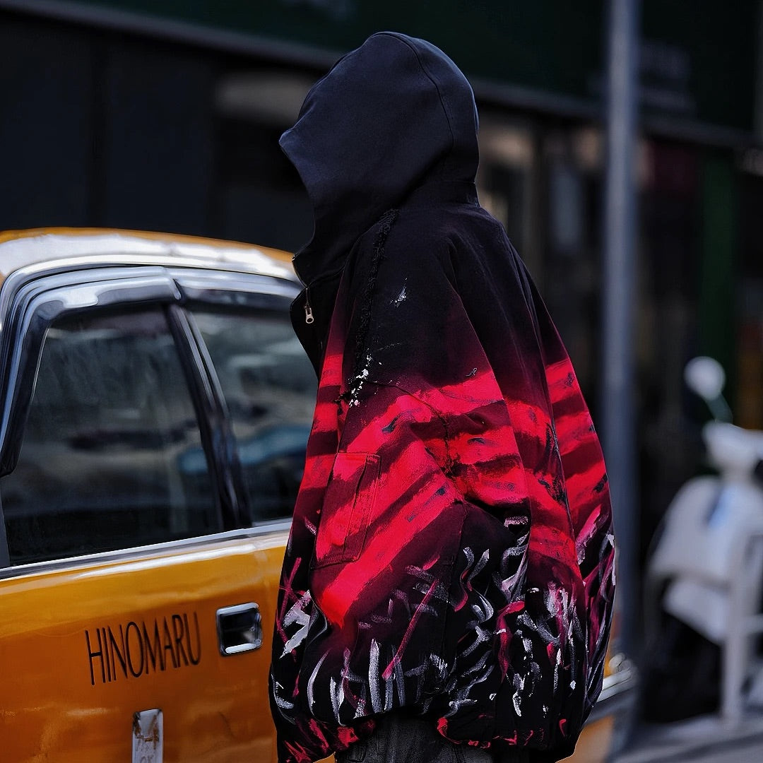 Heavy-Stitch Washed Graffiti Patchwork Denim Jacket (Pre-order, Ships Within 20 Days)