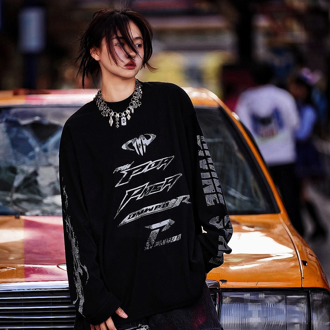 Thermal Fleece Graffiti Patchwork Oversized Hip-Hop Top