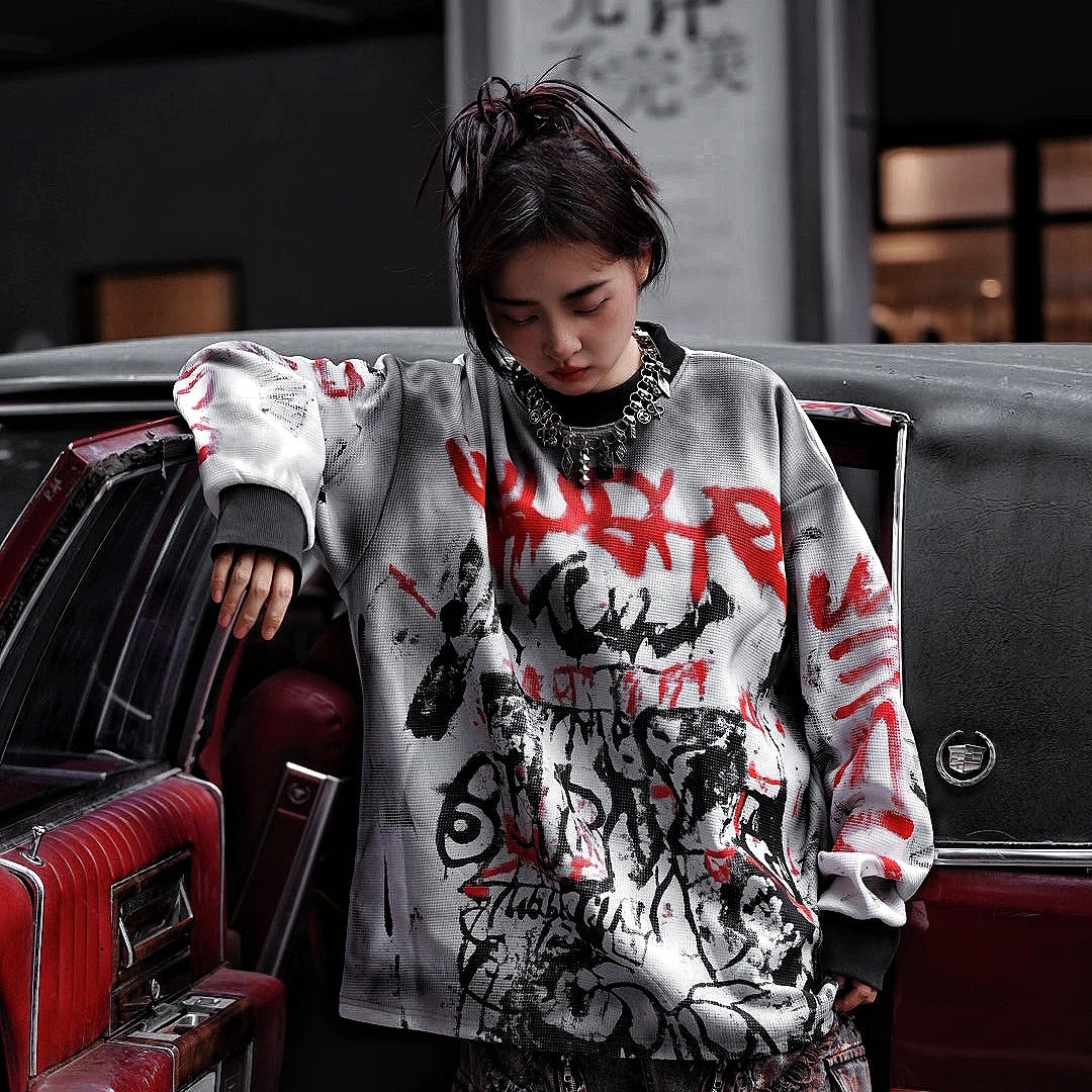 Heavy Graffiti Patchwork Oversized Street Hip-Hop Hoodie