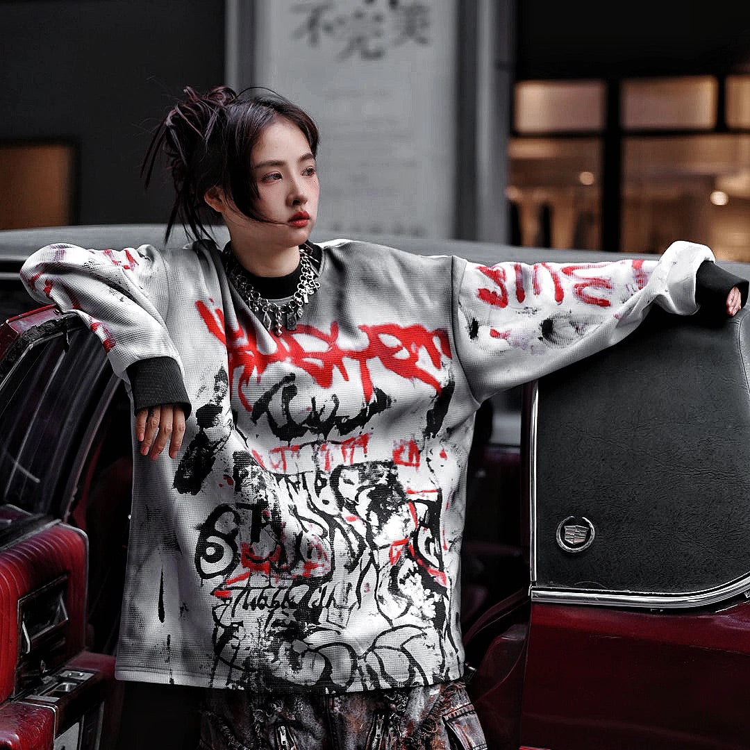 Heavy Graffiti Patchwork Oversized Street Hip-Hop Hoodie