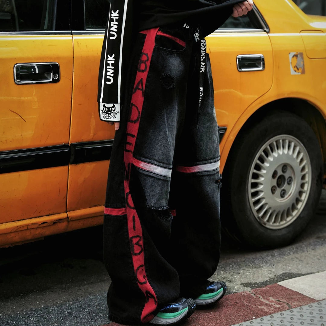 Hand-Drawn Lettering Distressed Sweatpants