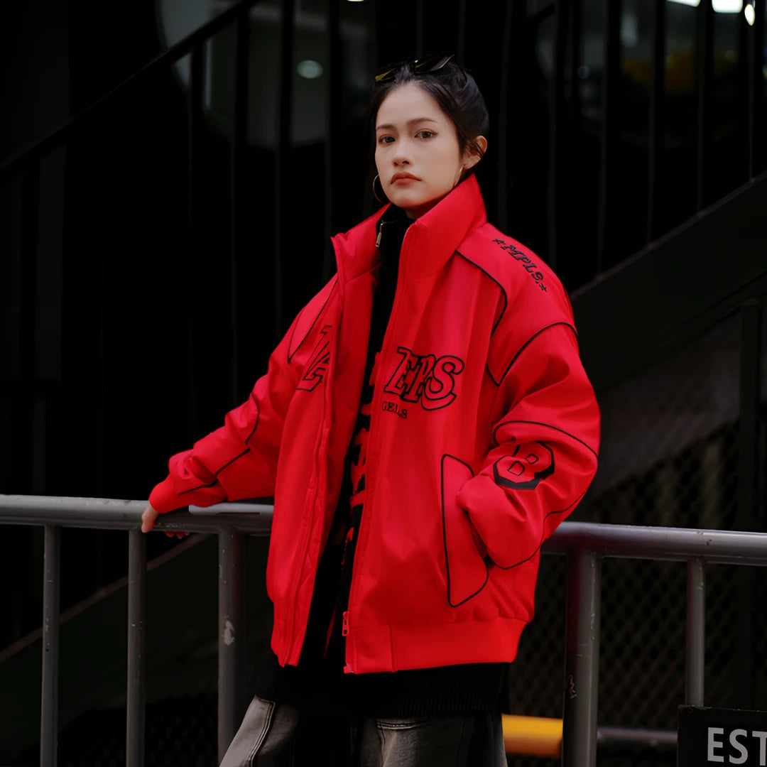 Sanhoostudio oversized down jacket designed for winter warmth and hip-hop streetwear style. Built with a relaxed unisex fit, perfect for couples and everyday winter layering.