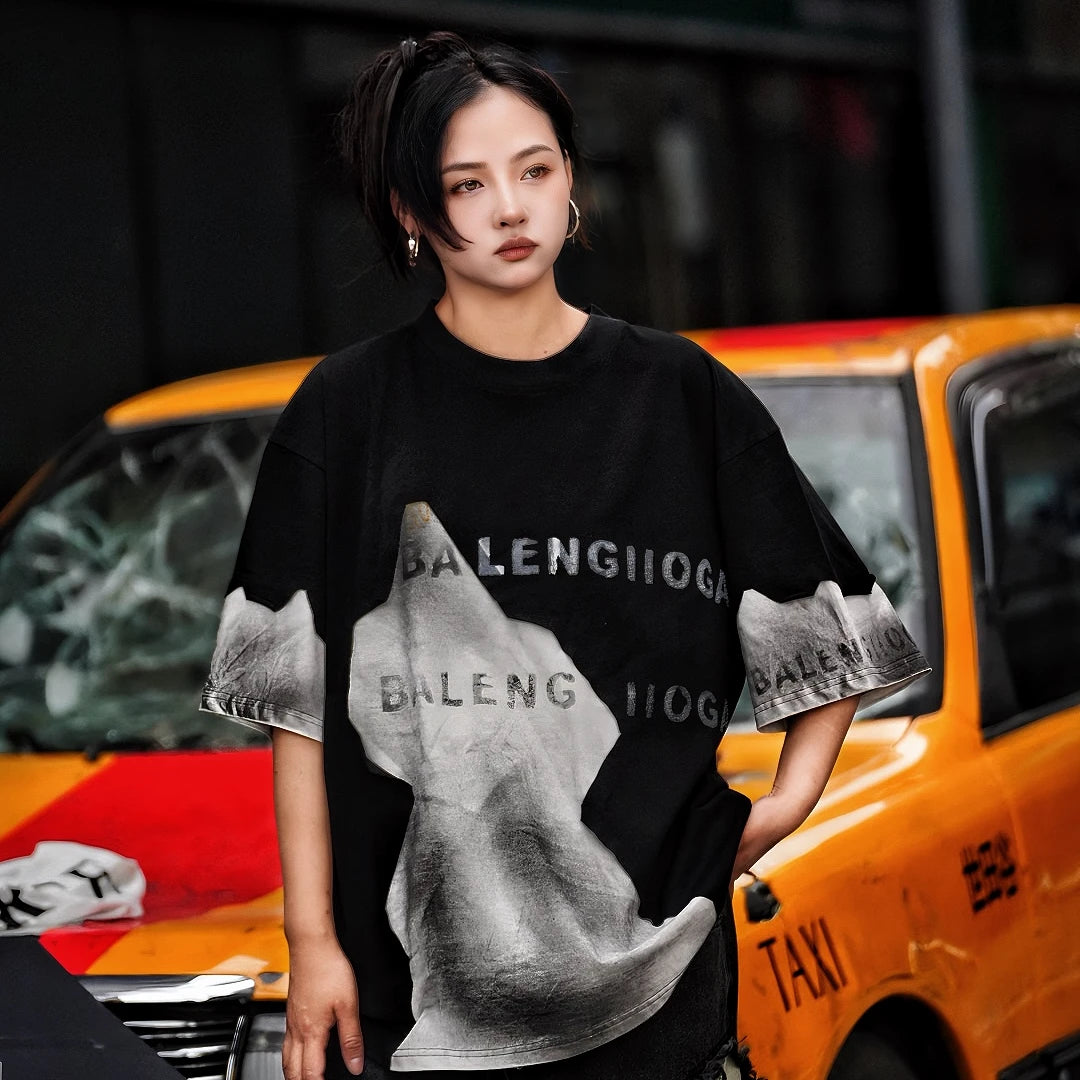 Sanhoostudio T-shirt featuring graffiti print, tie dye finish, and relaxed fit silhouette. Designed for high street styling with bold visuals and everyday comfort.