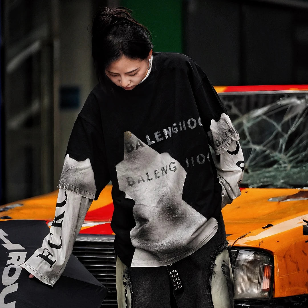 Sanhoostudio T-shirt featuring graffiti print, tie dye finish, and relaxed fit silhouette. Designed for high street styling with bold visuals and everyday comfort.