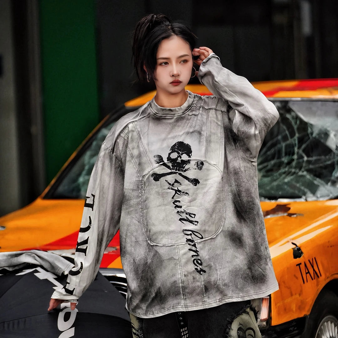 Sanhoostudio long sleeve T-shirt featuring printed graphics and layered design for modern streetwear styling and everyday wear.