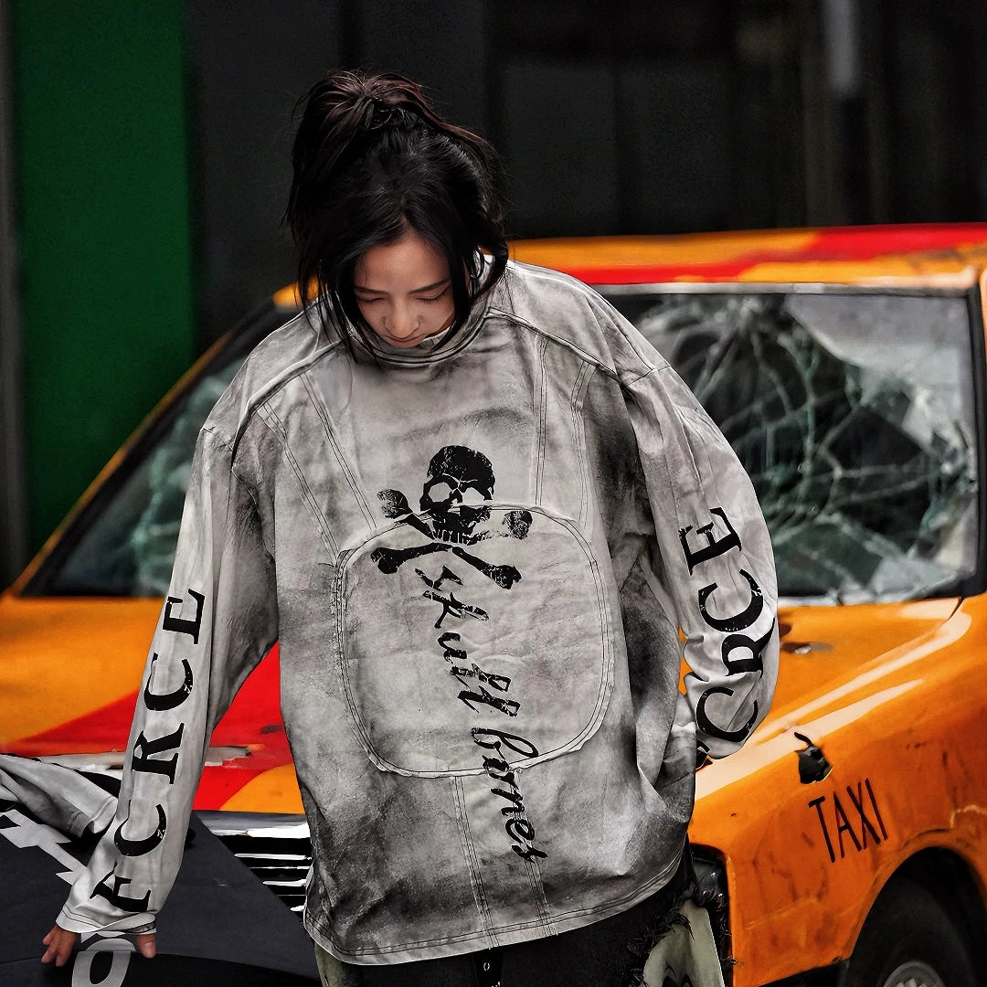 Sanhoostudio long sleeve T-shirt featuring printed graphics and layered design for modern streetwear styling and everyday wear.