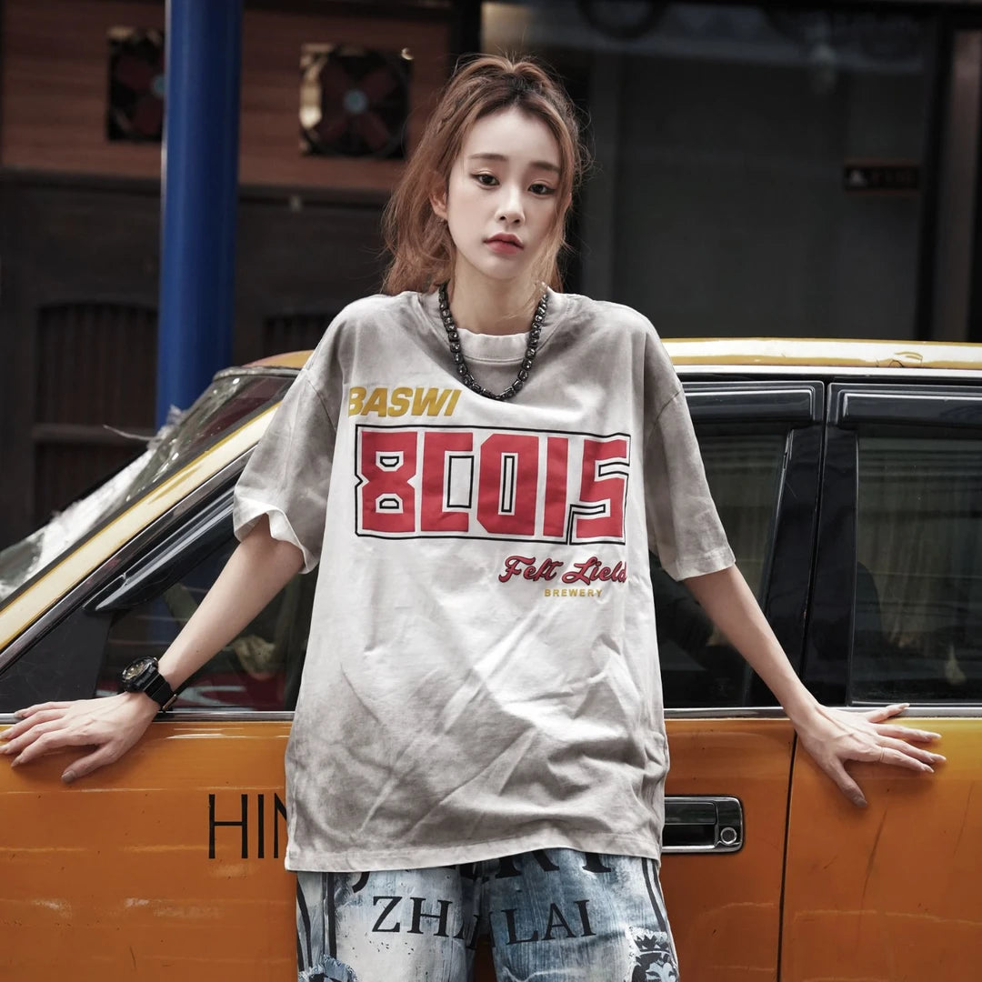 Sanhoostudio longline T-shirt featuring extended length and relaxed fit for modern streetwear styling and everyday wear.