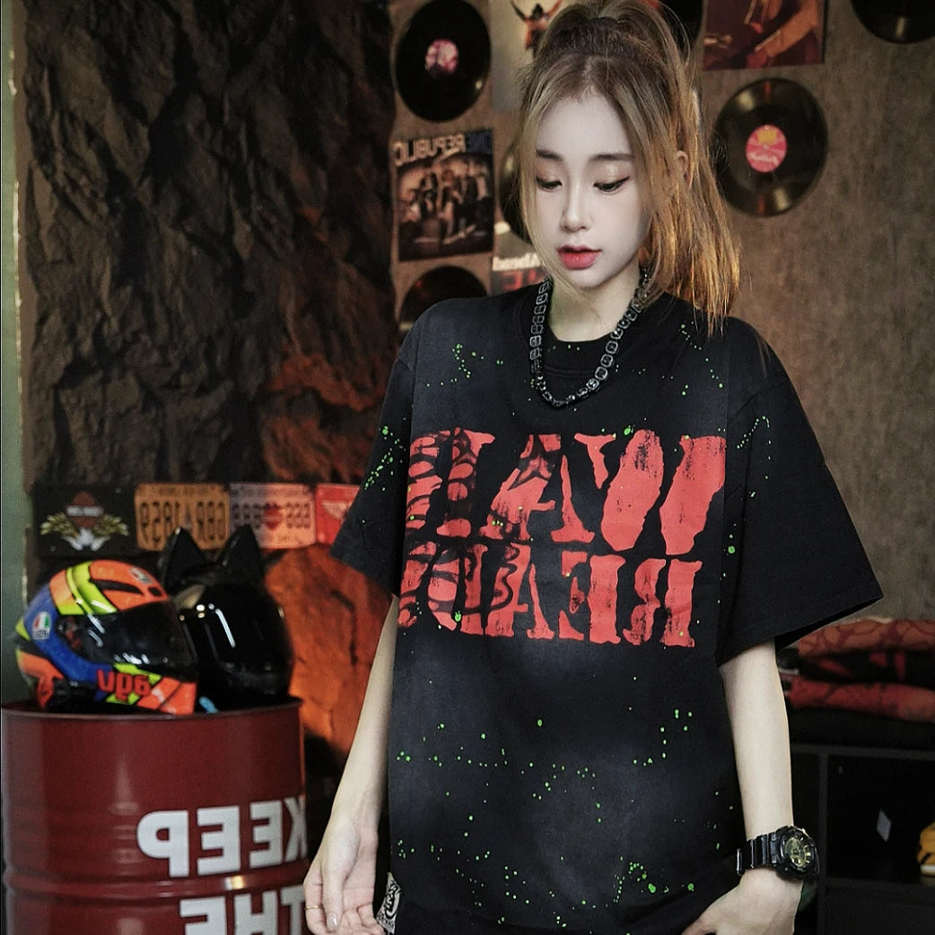 Sanhoostudio short sleeve T-shirt featuring letter print design and relaxed fit silhouette. Designed for everyday streetwear outfits with clean styling and comfortable wear.