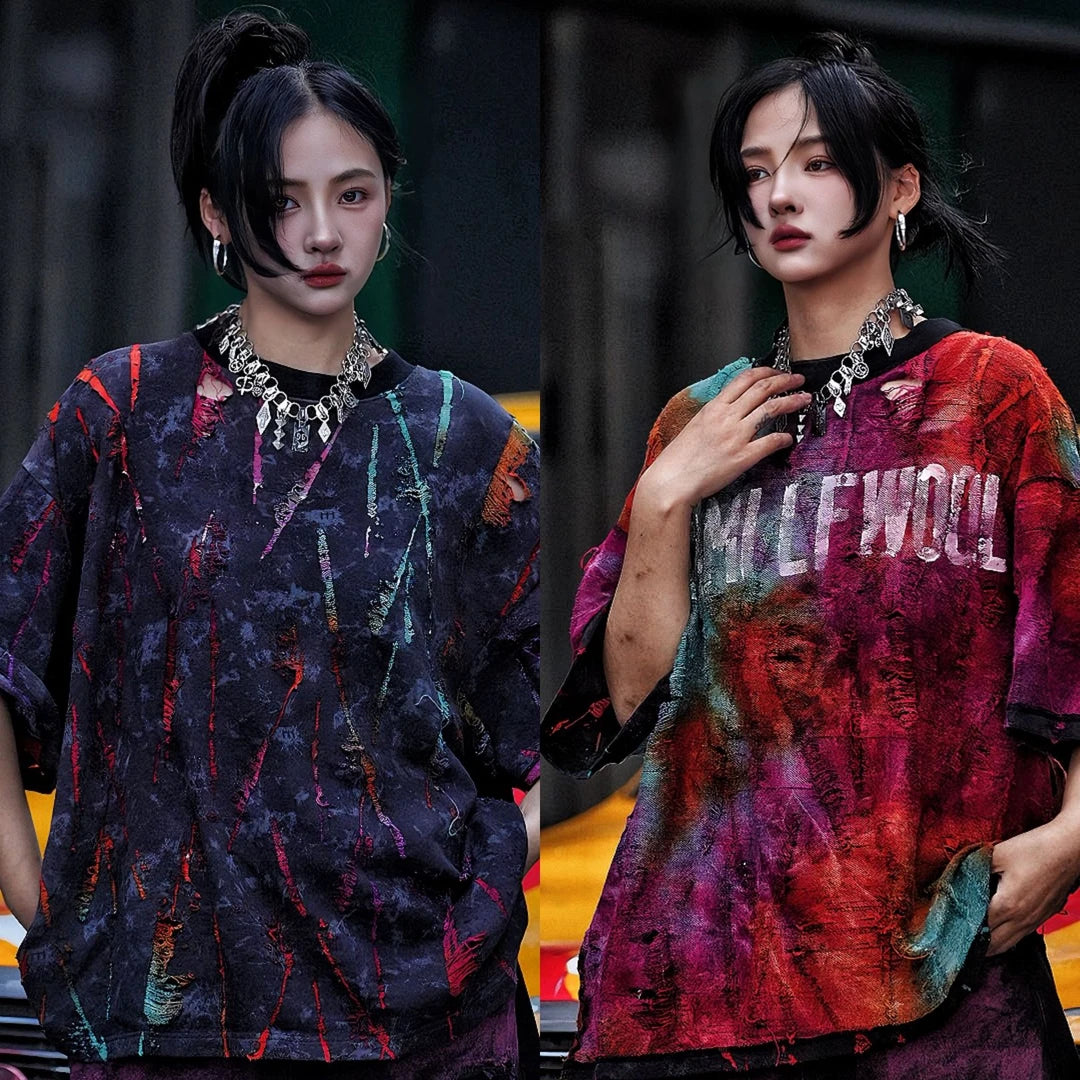 Sanhoostudio reversible short sleeve T-shirt featuring dual-side graphic print design and relaxed fit silhouette. Perfect for versatile streetwear styling with breathable fabric and everyday comfort.