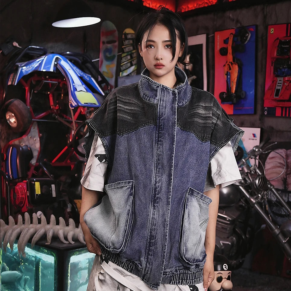 Sanhoostudio denim jacket featuring hand-painted graffiti artwork, distressed wash treatment, mud-dye effects, and an oversized silhouette. Designed for premium streetwear styling with strong visual character and versatile layering appeal.