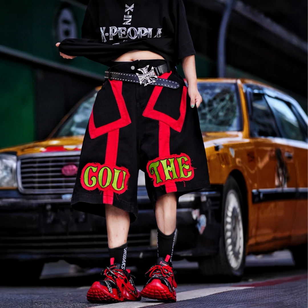 Sanhoostudio denim pants featuring distressed wash treatment, patchwork construction, and a wide leg scythe-cut silhouette. Built for modern streetwear outfits with relaxed comfort and premium everyday styling.