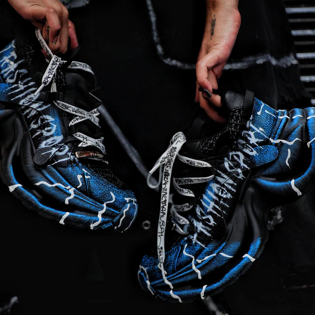 Sanhoostudio dad sneakers featuring an ice-crack inspired design, cushioned platform sole, and versatile streetwear styling. Built for comfortable daily wear with durable construction and a bold fashion-forward aesthetic.