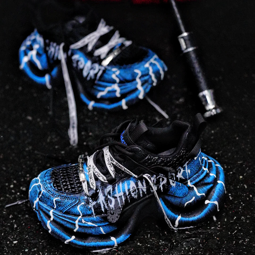 Sanhoostudio dad sneakers featuring an ice-crack inspired design, cushioned platform sole, and versatile streetwear styling. Built for comfortable daily wear with durable construction and a bold fashion-forward aesthetic.
