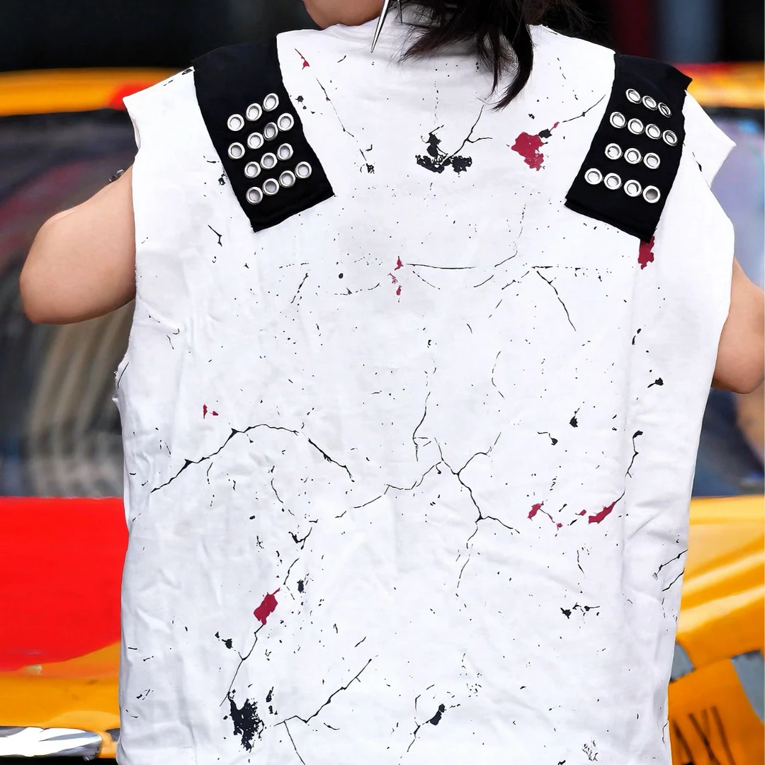Sanhoostudio Studded Sleeveless Graphic T-Shirt