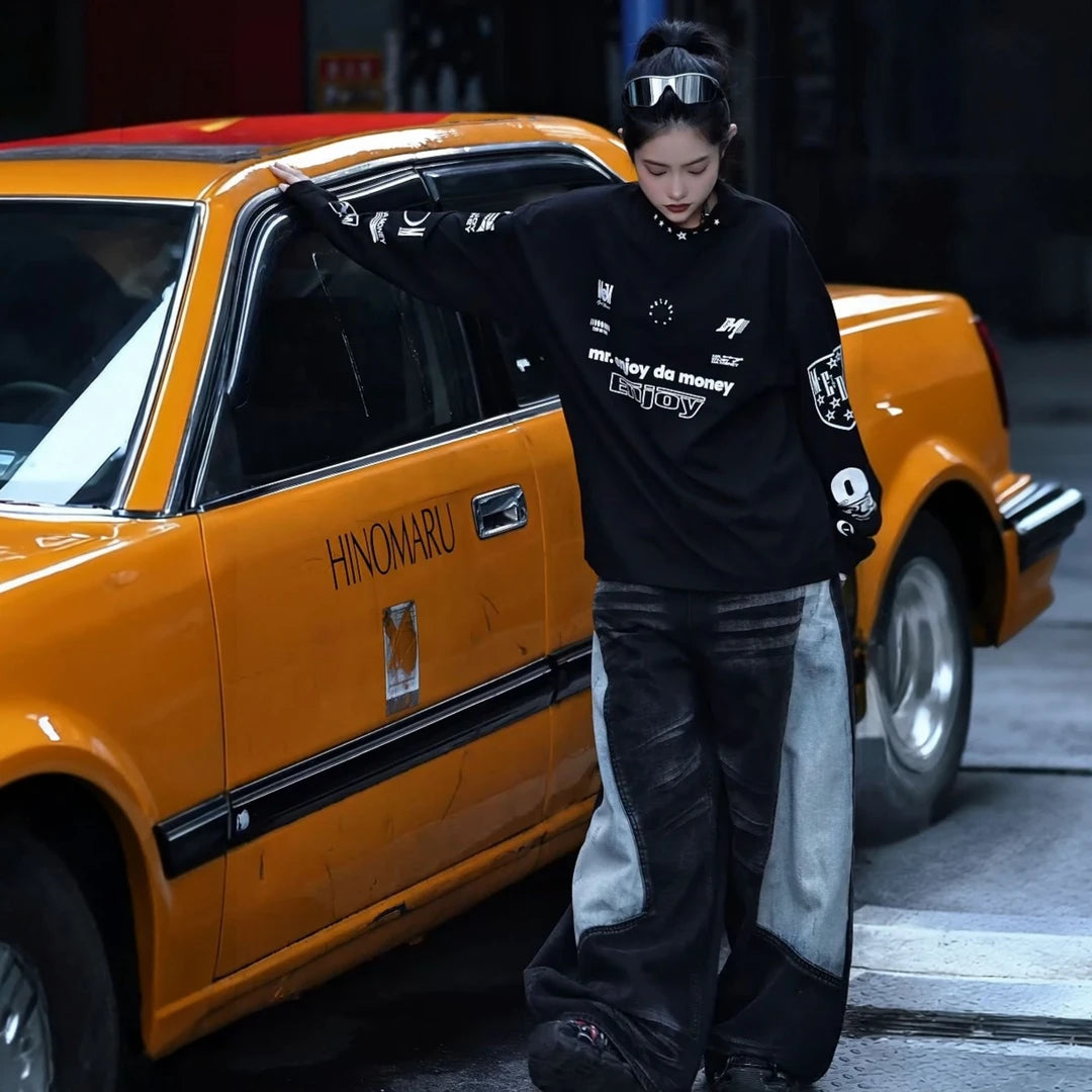 Sanhoostudio long sleeve T-shirt featuring vintage-inspired graphic artwork and a relaxed oversized silhouette. Designed for dark streetwear styling and versatile layering with comfortable everyday wear, distinctive visual character, and an effortless high-street aesthetic.