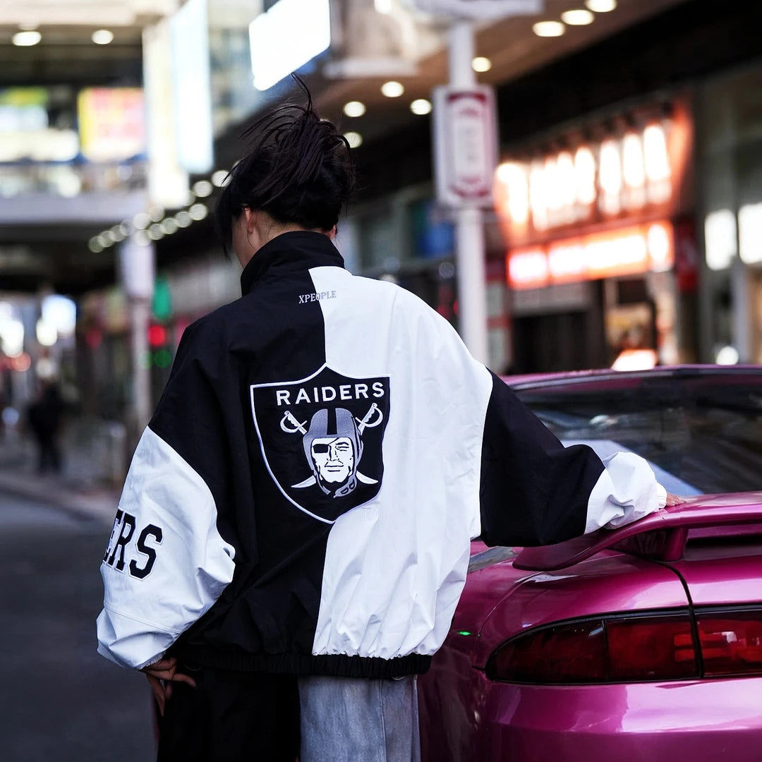 Sanhoostudio long sleeve cardigan featuring statement shield-inspired graphic artwork, an open-front construction, and a relaxed oversized silhouette. Designed for bold streetwear layering with comfortable movement, distinctive visual character, and effortless high-street styling.