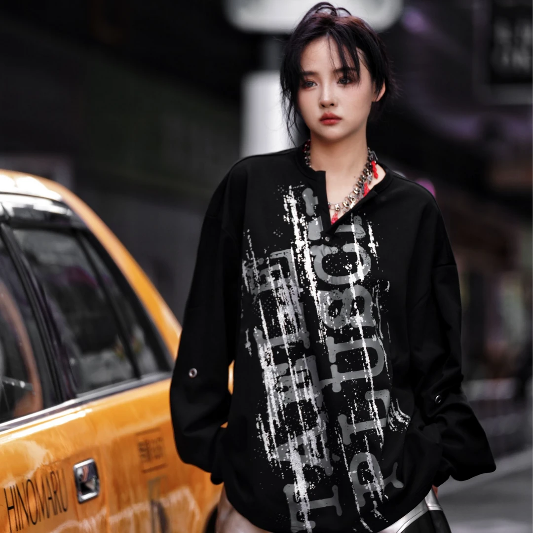 Sanhoostudio sweatshirt featuring silver paint-inspired hand-drawn digital graphics and a relaxed oversized silhouette. Designed for contemporary streetwear styling with expressive visual texture, comfortable everyday wear, versatile layering, and a distinctive hip-hop inspired urban aesthetic.