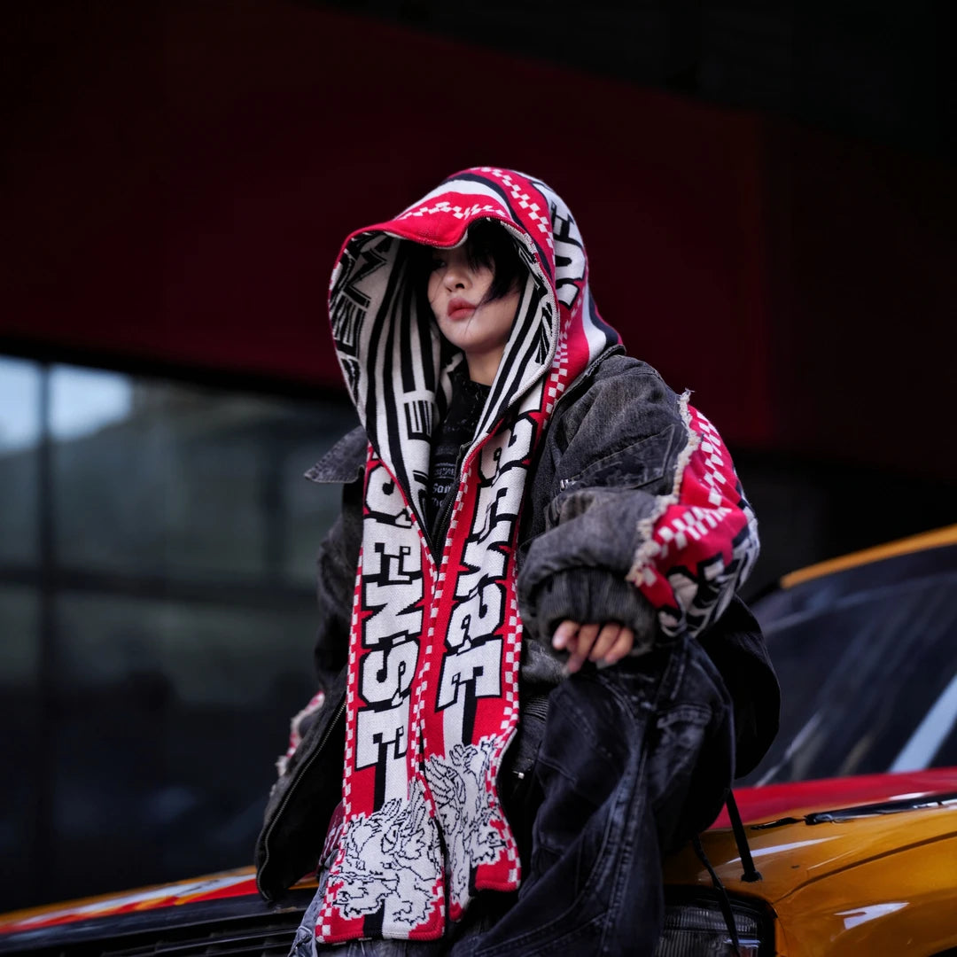 Sanhoostudio padded denim jacket featuring heavyweight washed denim, distressed graffiti artwork, hand-painted detailing, and asymmetric patchwork construction. Designed with a relaxed oversized silhouette and insulated padding for winter streetwear styling, comfortable warmth, and deconstructed visual appeal.