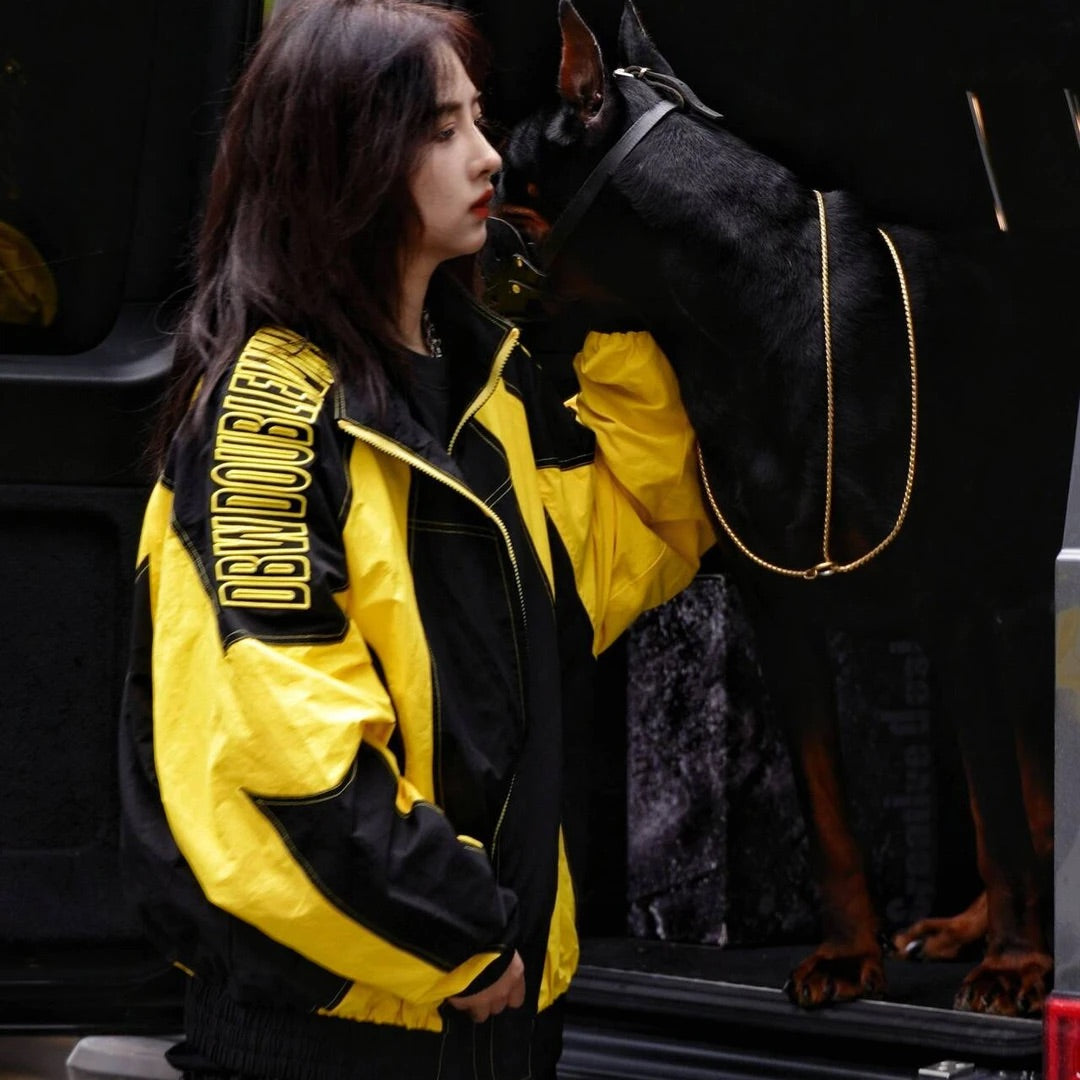 Yellow-Black Washed Patchwork Windbreaker
