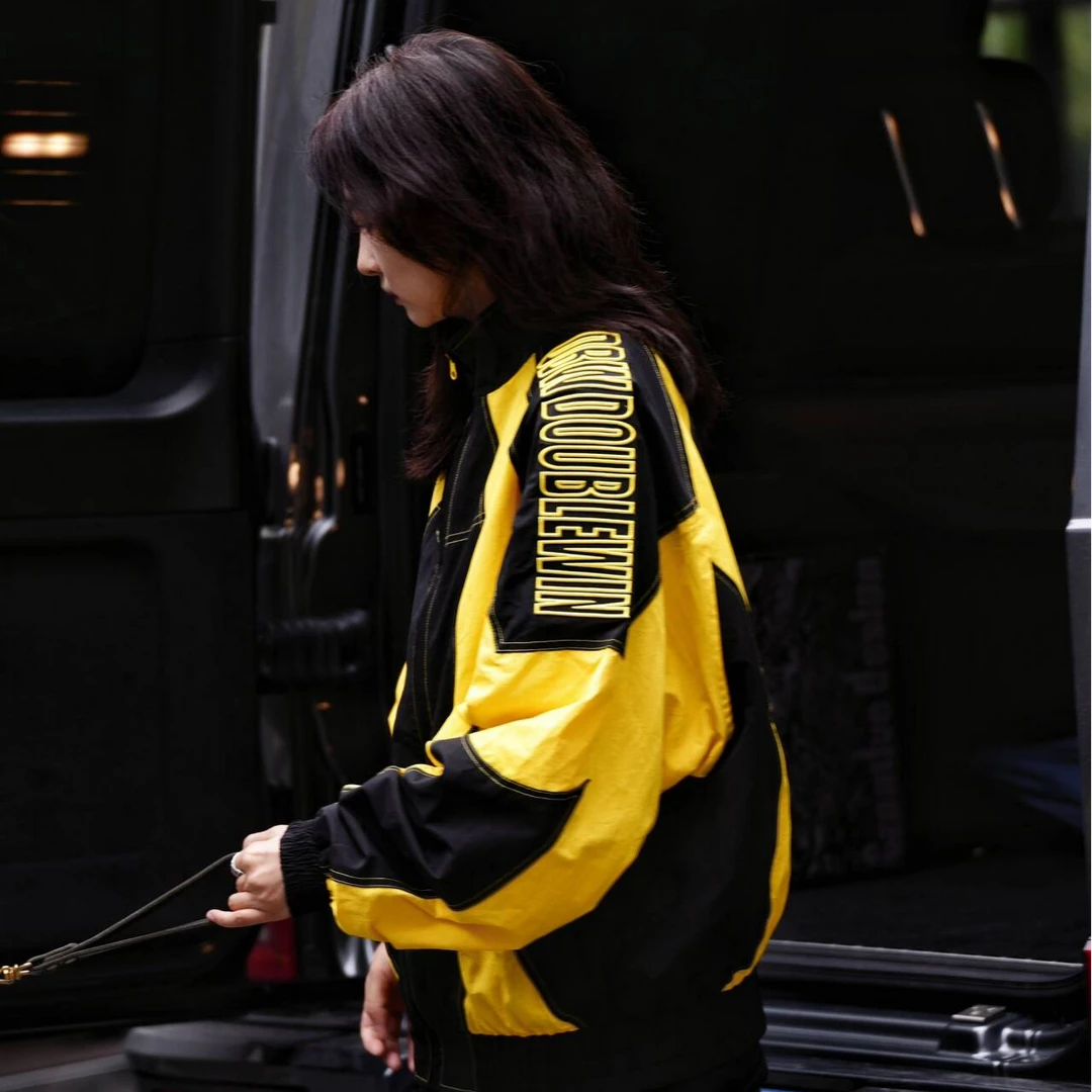 Yellow-Black Washed Patchwork Windbreaker