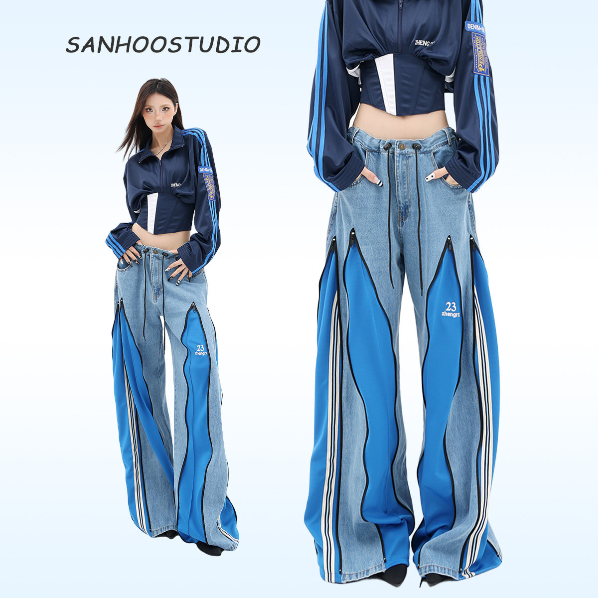 【25s Sep.】Vintage Patchwork Color-Block Wide-Leg Jeans