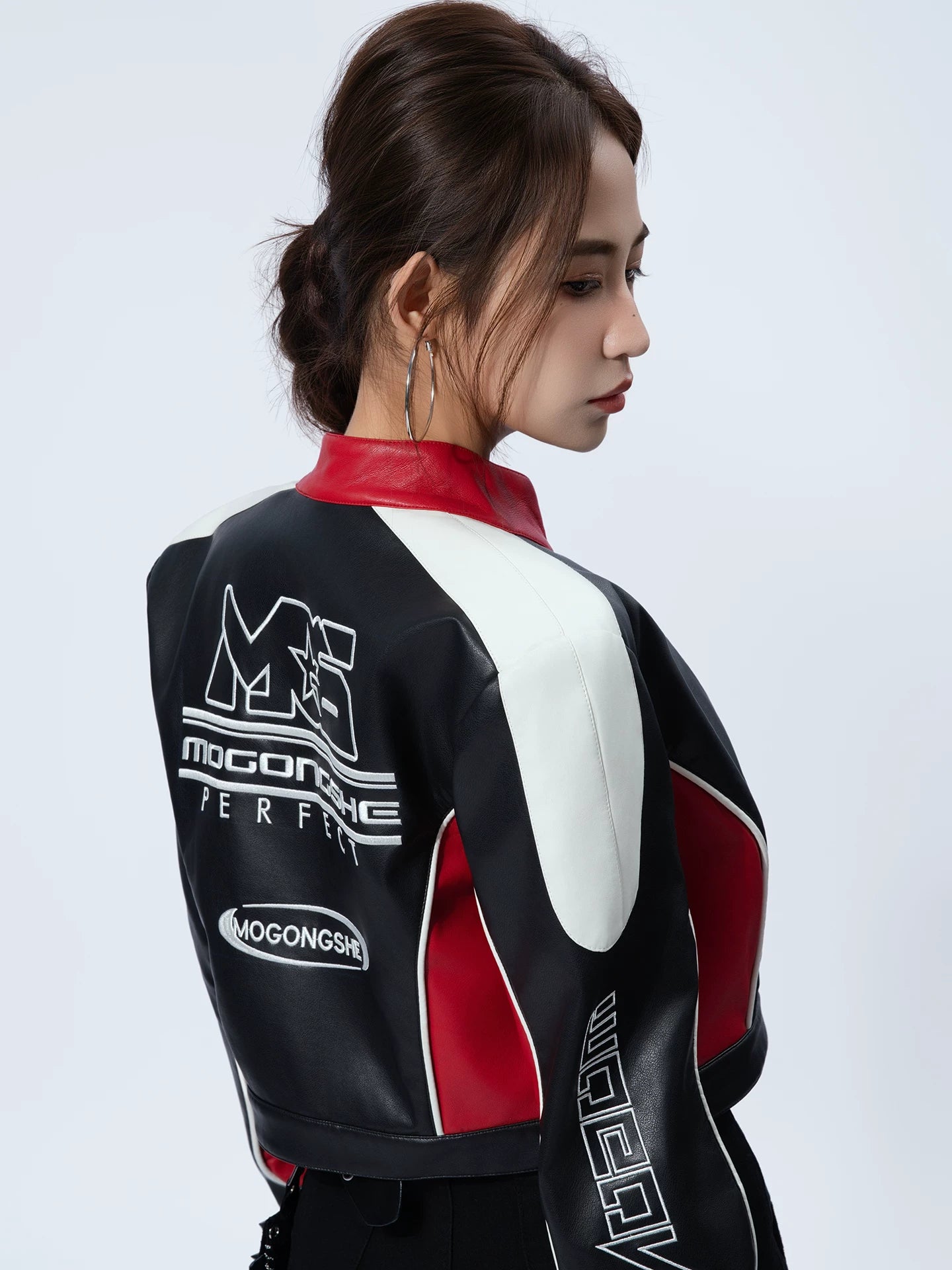 Sanhoostudio PU Leather Cropped Biker Jacket