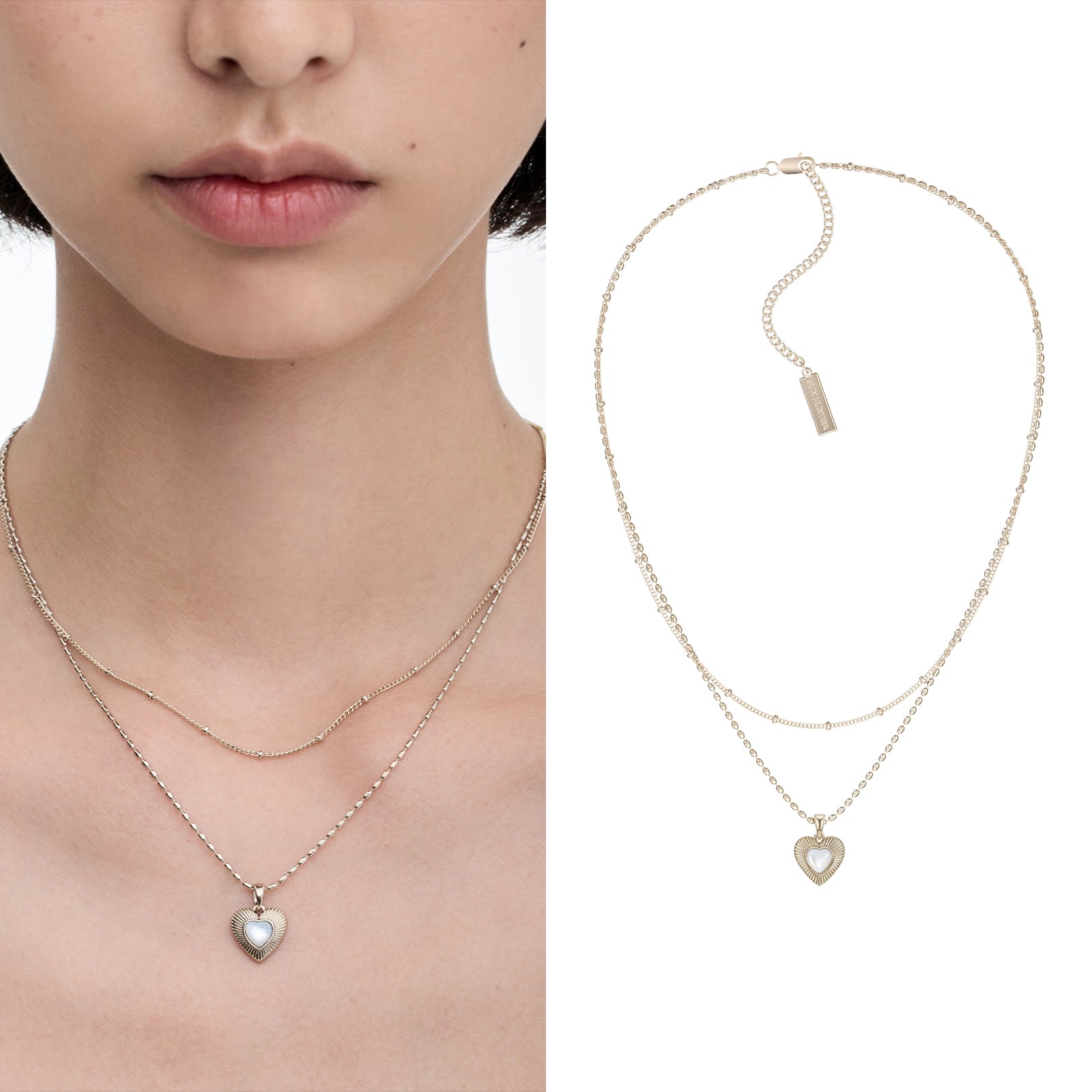 Double Layer Heart Mother of Pearl Necklace