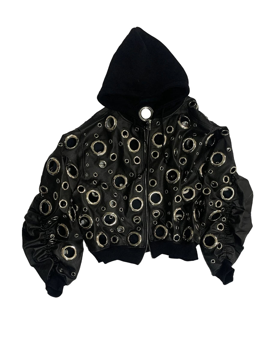 Sanhoostudio Cutout Layered Oversized PU Leather Jacket