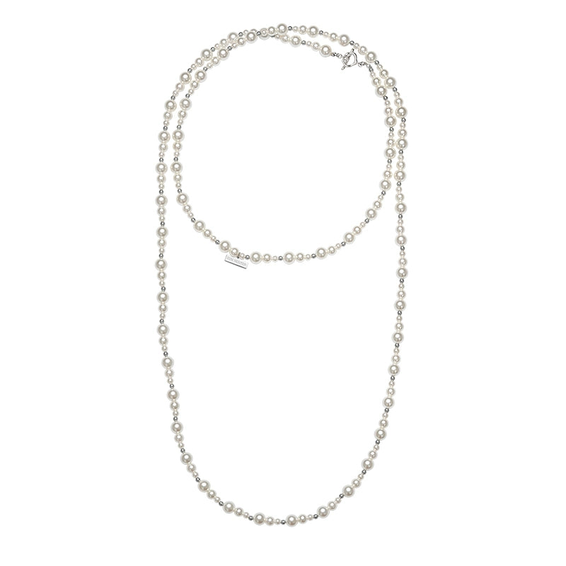 Long Layered Pearl Necklace with OT Clasp