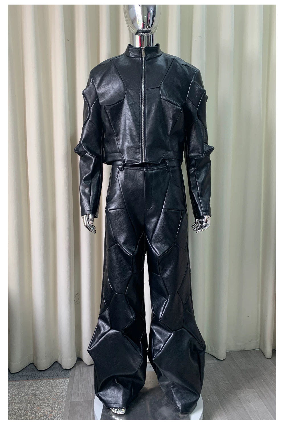 Sanhoostudio Deconstructed Asymmetric PU Leather Jacket