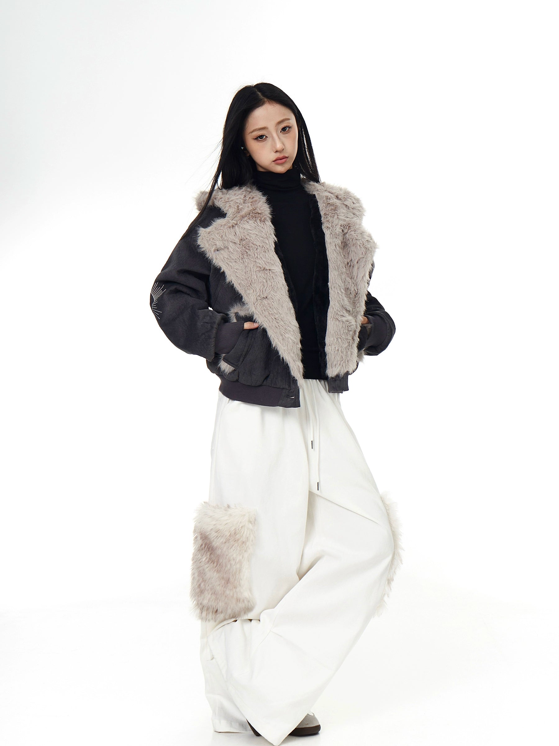 Wolf-Fur Spliced Mountain Hawk Hooded Coat