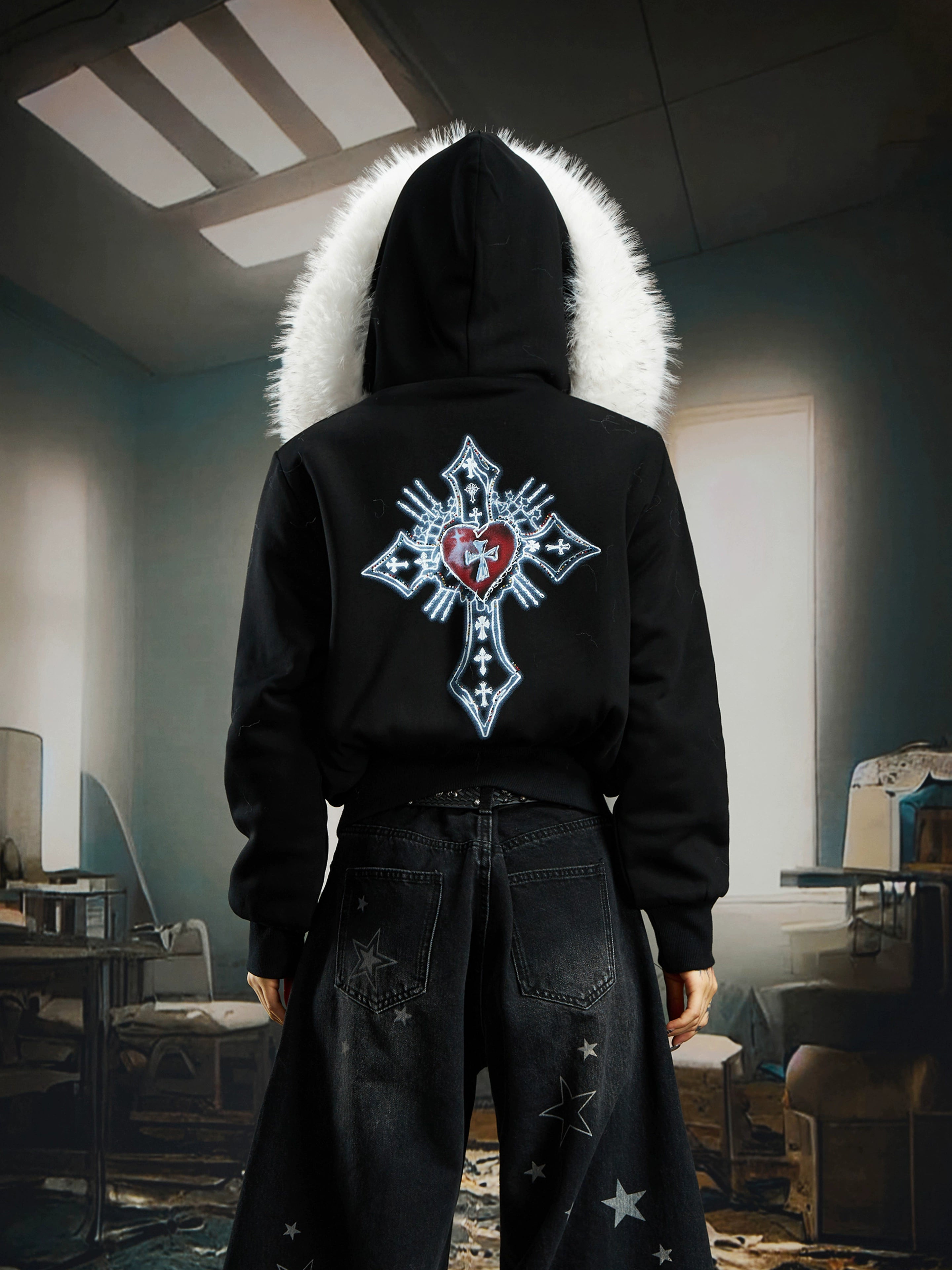 Fuzzy Fleece Short Hooded Hoodie with Plush Lining