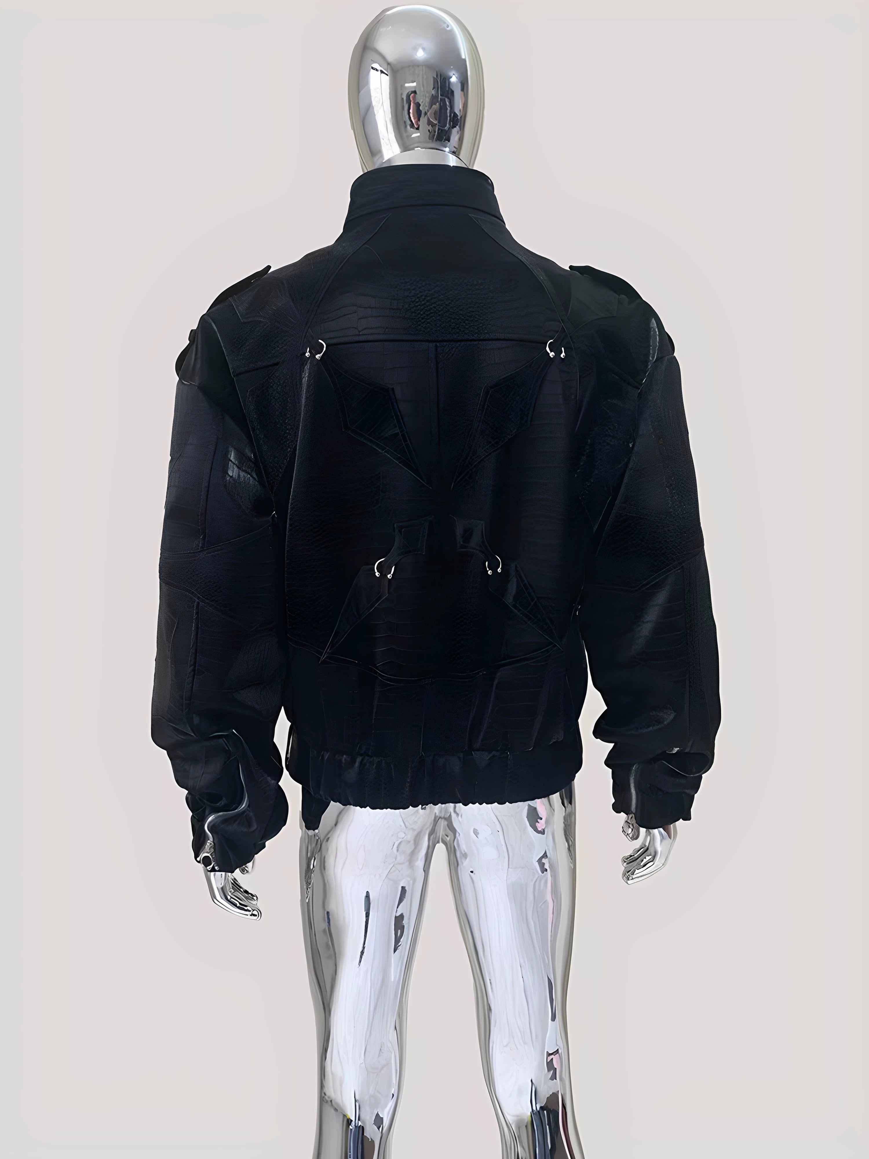 Sanhoostudio Crocodile Embossed Colorblock PU Leather Jacket