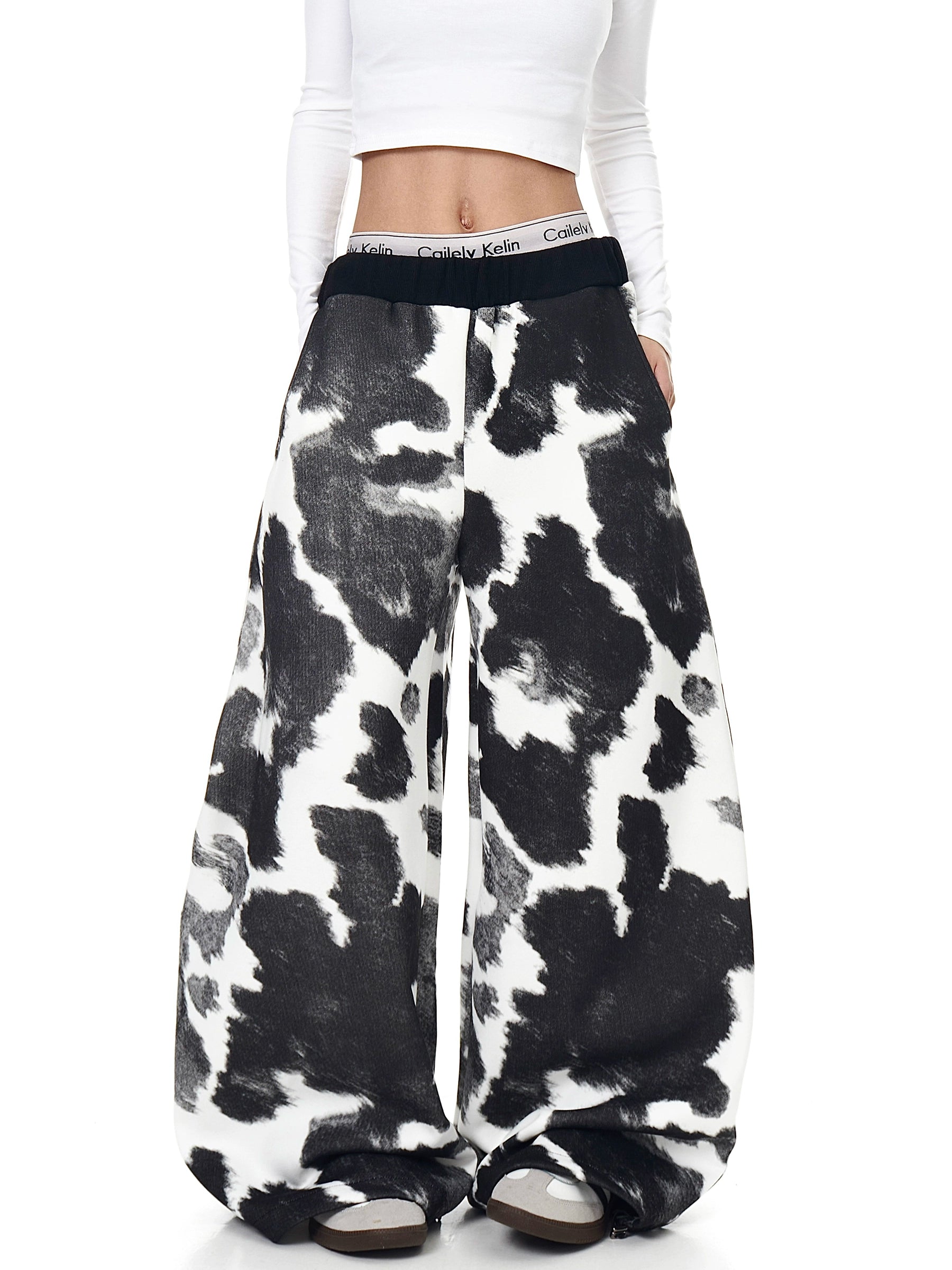 Cow Print Curved-Leg Sweatpants