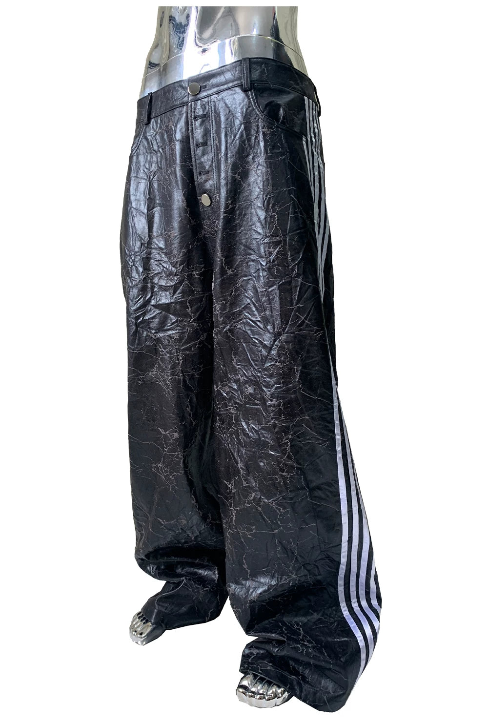 Sanhoostudio Cracked Wide Leg PU Leather Pants