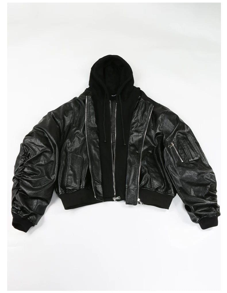 Sanhoostudio Layered Oversized PU Leather Jacket