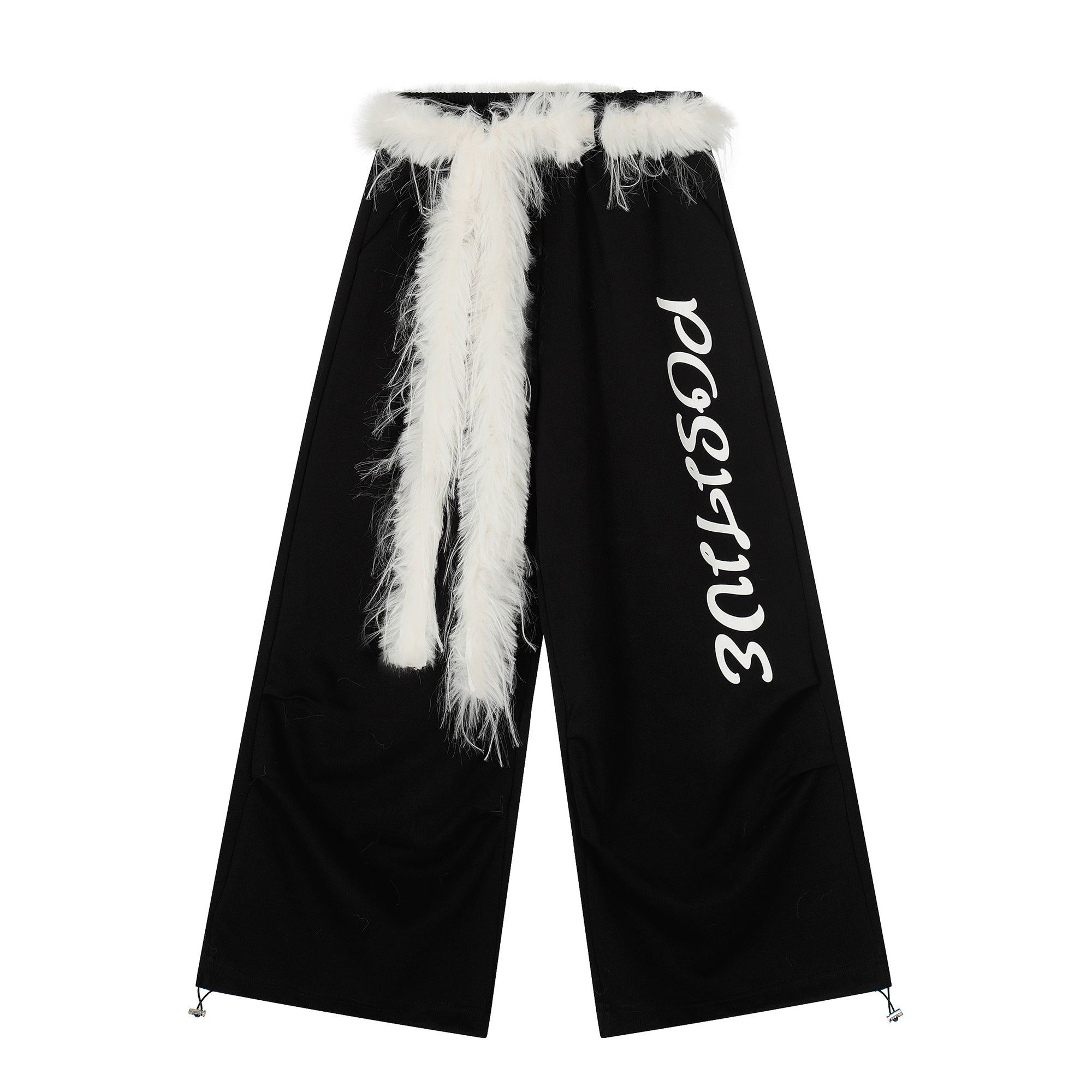 Furry Belt Letter Straight-Leg Sweatpants