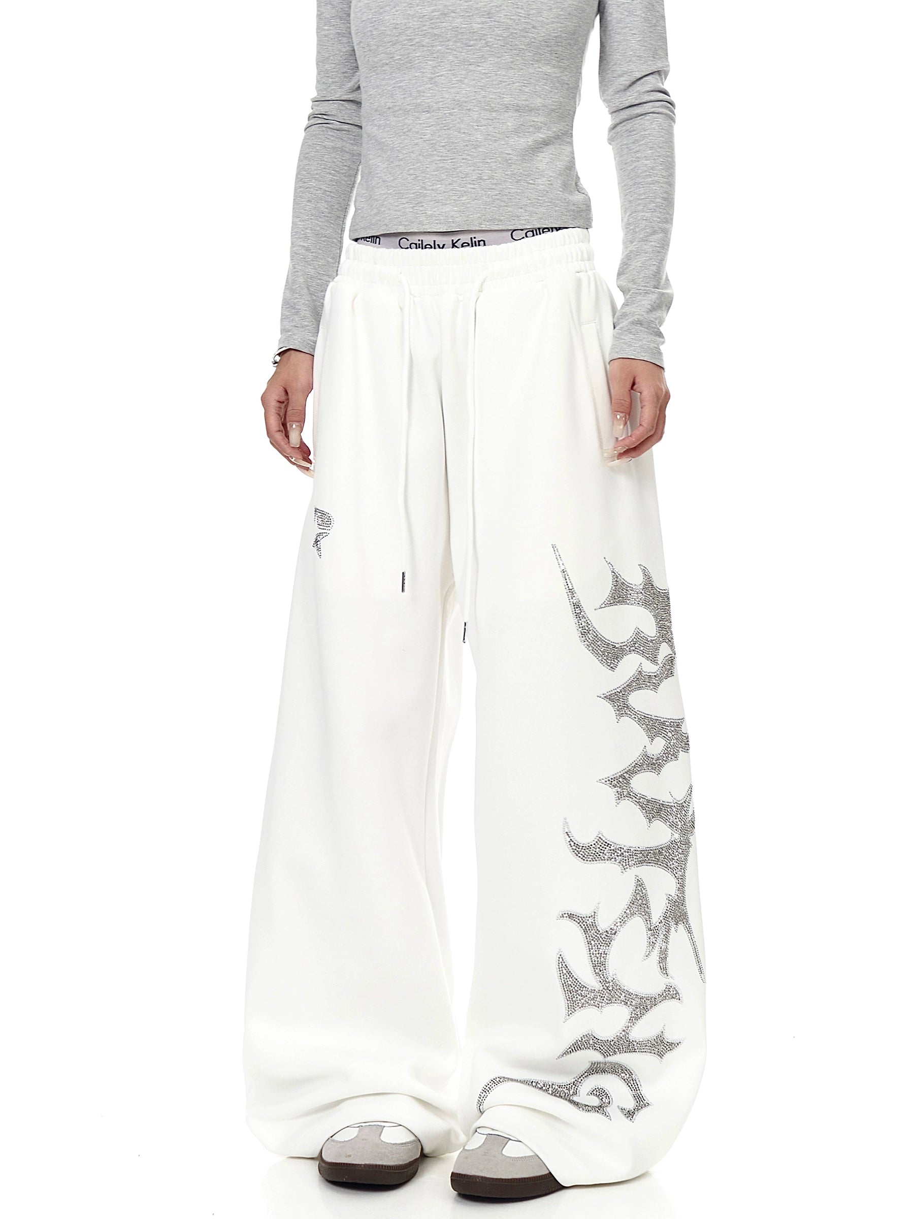 Rhinestone Letter Straight-Leg Sweatpants