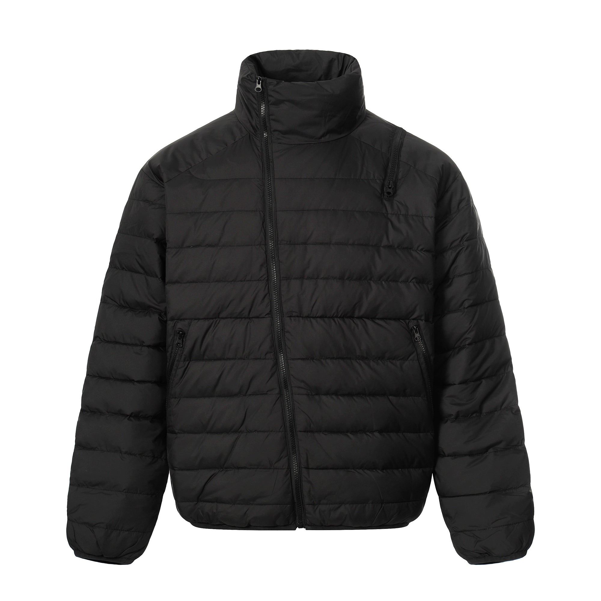 Asymmetric Zip Ribbed High-Neck Down Jacket