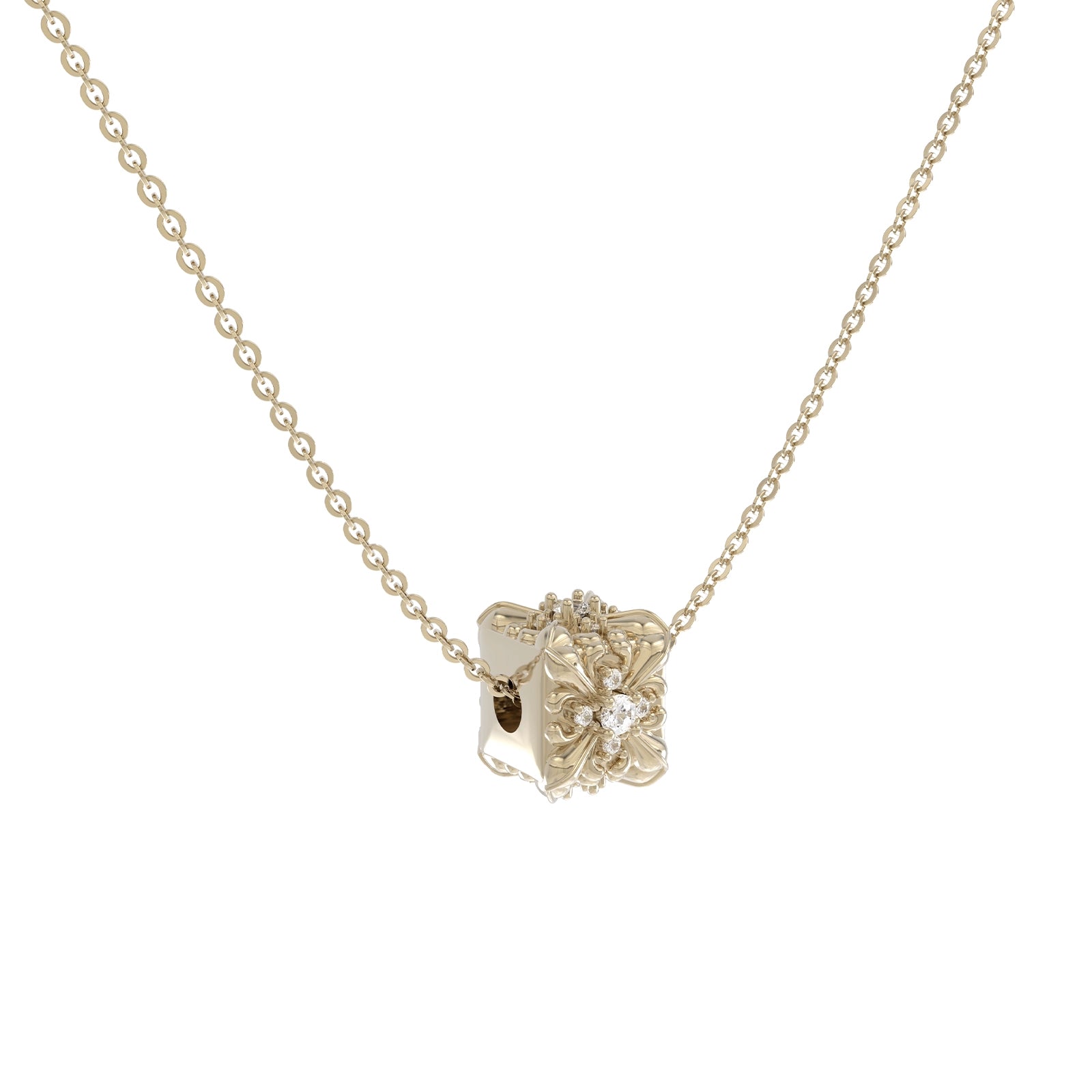 Iris Flower Square Pendant Minimal Necklace
