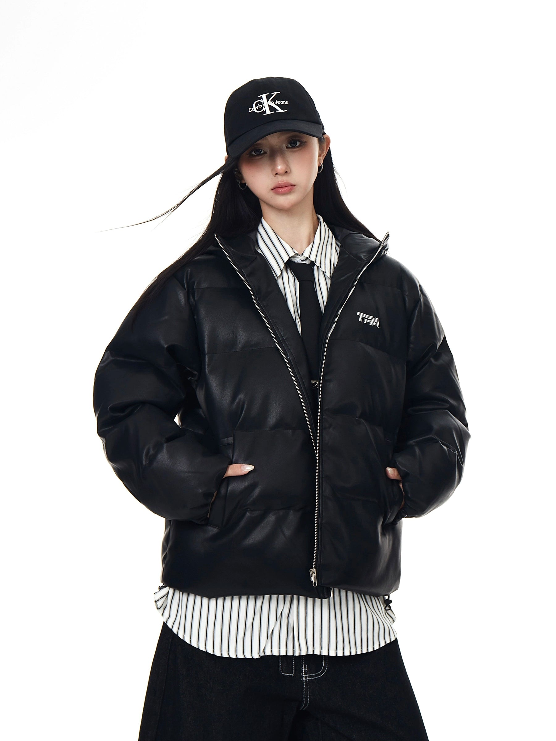 Doberman Ear Leather Puffer Jacket